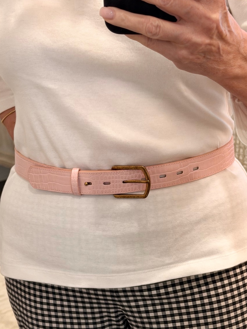 Nordstrom Pink Croc-Embossed Waist Belt with Brass Buckle